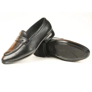 Run Shoes Black Leather Slip-on Penny Loafers for Men (2258)