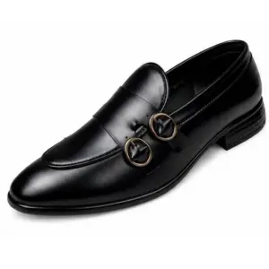 Run Shoes Double Buckle Black Loafers (2289)