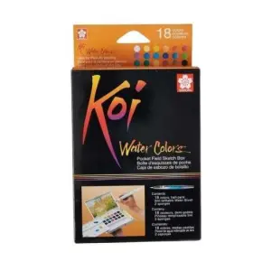 Sakura Koi 18 Colors Pocket Watercolor Set with Long Water Brush | Travel Friendly Artist Water Colours