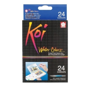 Sakura Koi 24 Colors Pocket Watercolor Set with Long Water Brush | Travel Friendly Artist Water Colours