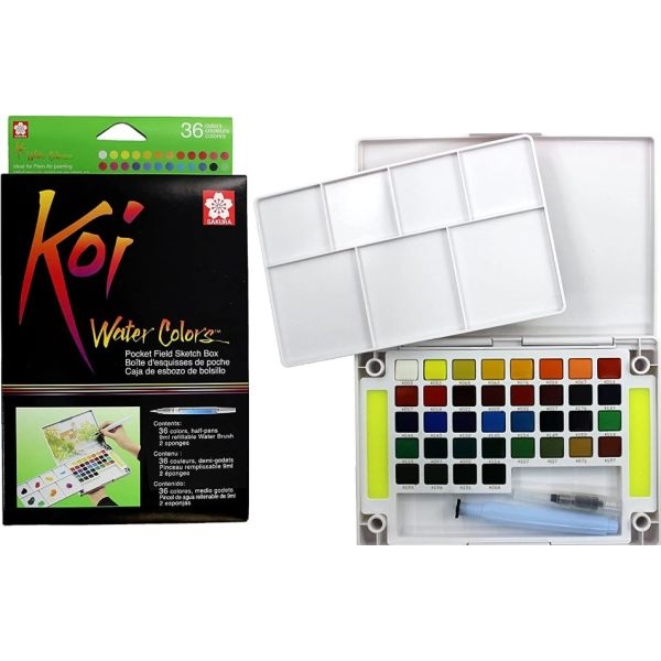 Sakura Koi 36 Colors Pocket Watercolor Set with Long Water Brush | Professional & Travel Friendly Artist Water Colours - Image 2