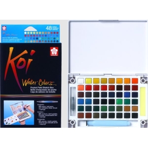 Sakura Koi 48 Colors Pocket Watercolor Set with Long Water Brush | Professional Artist & Travel Friendly Water Colours