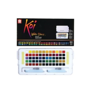 Sakura Koi 60 Colors Pocket Watercolor Set with Long Water Brush | Premium Professional & Travel Friendly Water Colours