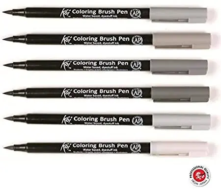 Sakura Koi Coloring Brush Pen Set Of 6 Grey Shades By Mitrata