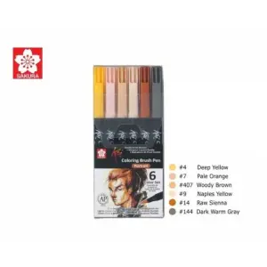 Sakura Koi Coloring Brush Pens 6 Portrait Set (Skin Tones) | Flexible Brush Tip Markers for Illustration