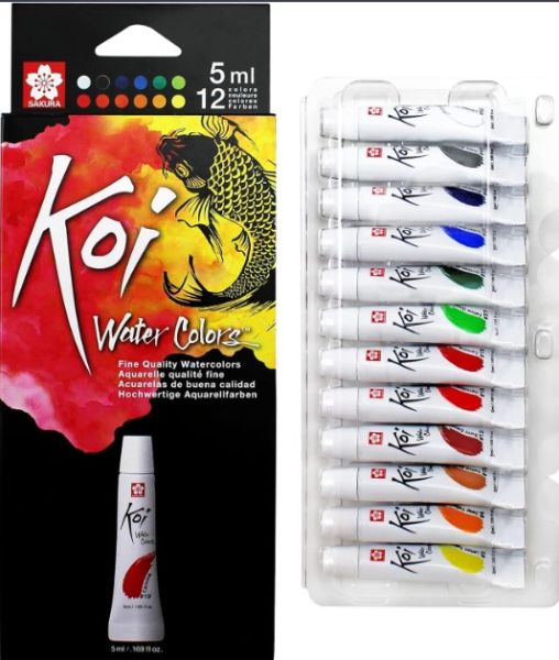 SAKURA KOI Water Colors – 5ml Tube | 12 Color Set for Smooth & Vibrant Painting