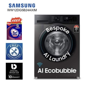 SAMSUNG 12 Kg Fully Automatic Digital Inverter Front Loading Quick Drive Washing Machine With AI Technology & Eco Bubble WW12DG5B24AX