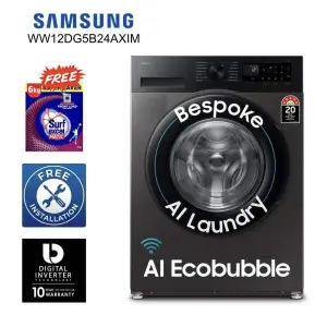 SAMSUNG 12 Kg Fully Automatic Digital Inverter Front Loading Quick Drive Washing Machine With AI Technology & Eco Bubble WW12DG5B24AX