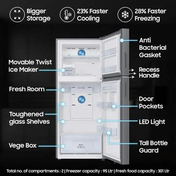 SAMSUNG 350 Litres Bespoke 5 In 1 Convertible AI WiFi Double Door Refrigerator RT38DG5A6BS8HL - Image 3