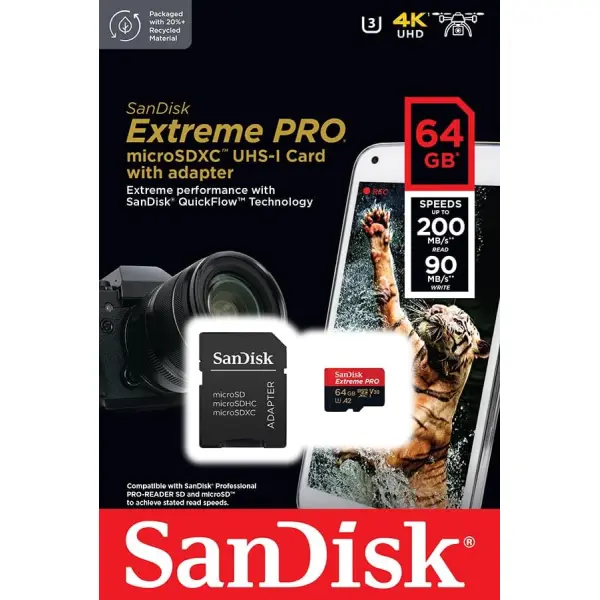 SanDisk 64GB Extreme Pro MicroSD Memory Card 200MB/s - Image 2