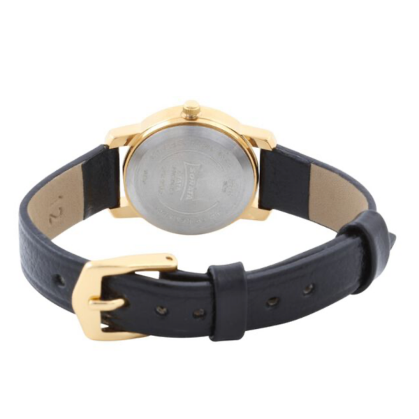 Sonata Workwear Champagne Dial Black Leather Strap Analog Watch for Women - Image 4