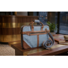 Sea Blue Hemp & Cotton Office Bag with Leather Accents - Multi-Compartment Laptop Briefcase - Handcrafted in Nepal - Eco-Friendly Professional Bag