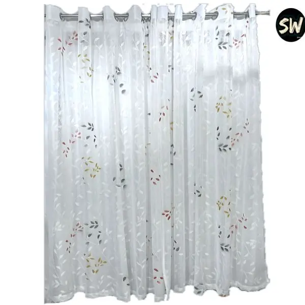 Self Embossed Net Colorful Curtain - 2 Pc (5 X 7)ft Set (100% Original) With Ring Eyelet