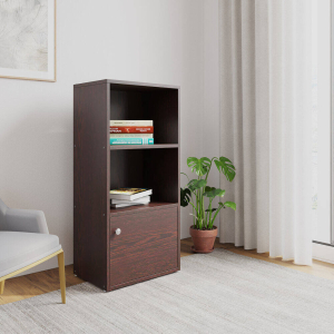 Semi-Open Book Shelf 2 Shelf Bookcase with Cabinet