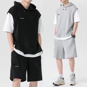 (Set of 2 ) Summer Stylish Chinese Cotton Terry T-shirt and shorts set for Men's.