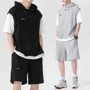(Set of 2 ) Summer Stylish Chinese Cotton Terry T-shirt and shorts set for Men's.