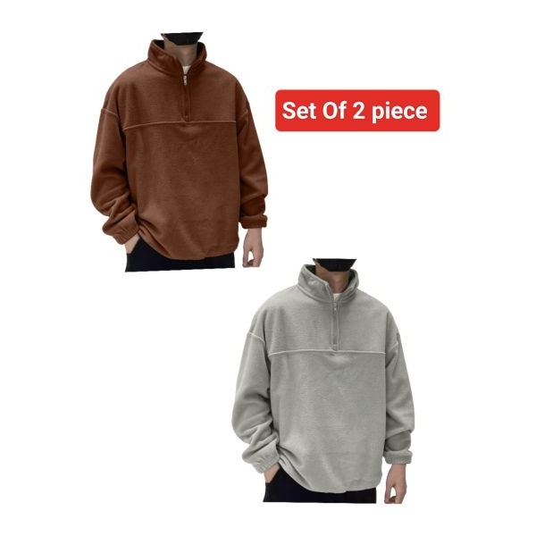 (Set of 2 ) Winter Warm Polar Fleece Half Zipped Sweatshirt For Men's. - Image 2