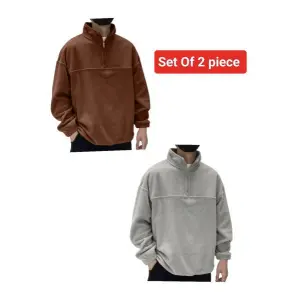 (Set of 2 ) Winter Warm Polar Fleece Half Zipped Sweatshirt For Men's.