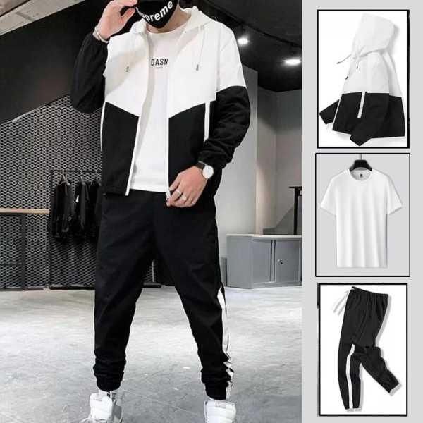 (Set Of 3) Men Summer Windcheater Half T-Shirt And Wrinkle Joggers Set (Bwst 313) - Fashion | Men'S Wear | Jacket And Joggers For Men - Image 2
