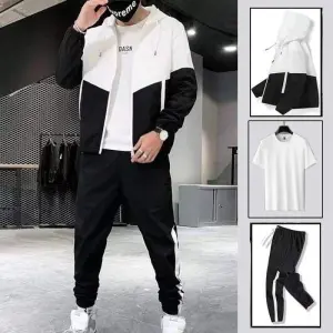 (Set Of 3 )Men's Summer Windcheater Jacket, Joggers and Tshirt Set.