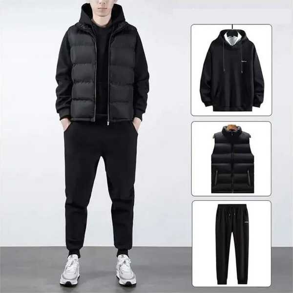 Set Of 3 PICs Men's Warm Tracksuit Set Half Jacket Hoodie And Jogge- Fashion | Joggers For Men | Jackets | - Image 2