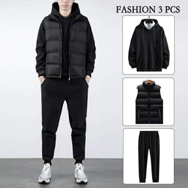 Set Of 3 PICs Men's Warm Tracksuit Set Half Jacket Hoodie And Jogge- Fashion | Joggers For Men | Jackets | - Image 3