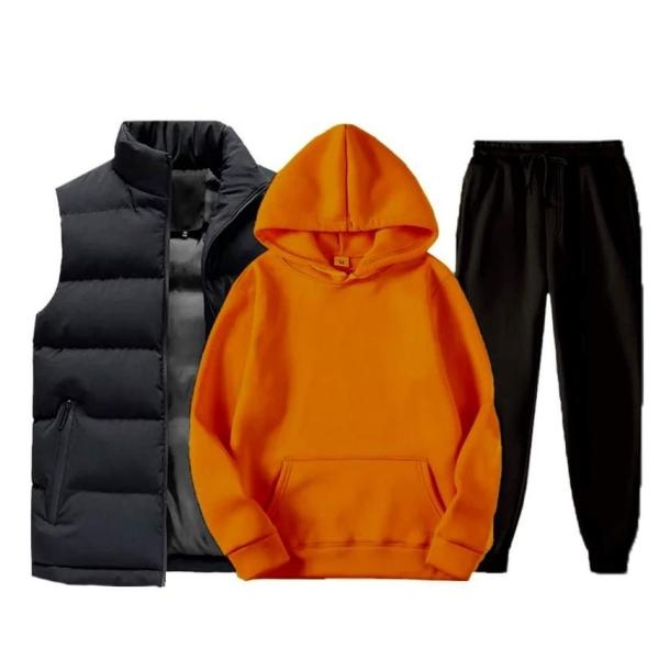 Set Of 3 PICs Men's Winter Warm Stylist Set Half Jacket Hoodie And Joggers - Fashion | Hoodies For Men | Joggers For Men | - Image 3