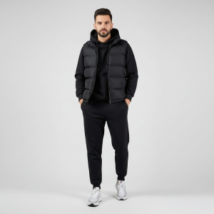 (Set Of 3)Winter Warm 3 Piece Set Half Jacket, Plain Hoodies and Joggers Tracksuit Set . - Fashion |