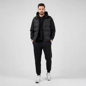 (Set Of 3)Winter Warm 3 Piece Set Half Jacket, Plain Hoodies and Joggers Tracksuit Set . - Fashion |