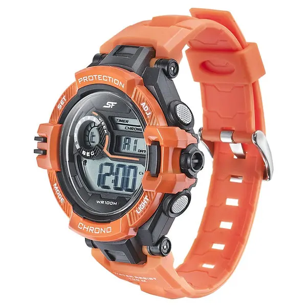 SF Digital Dial Orange PU Strap Watch for Men - Image 2