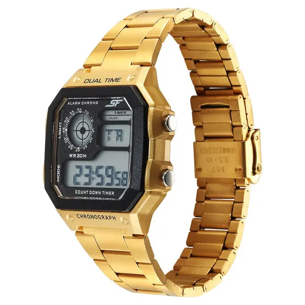 SF Hexa Metal Digital Digital Black Dial Stainless Steel Strap Watch for Unisex - Image 2