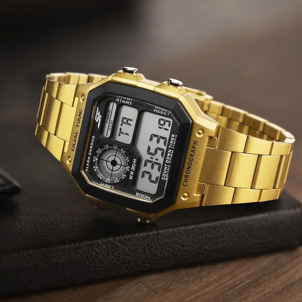 SF Hexa Metal Digital Digital Black Dial Stainless Steel Strap Watch for Unisex - Image 3