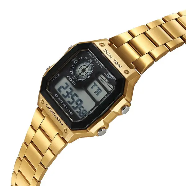 SF Hexa Metal Digital Digital Black Dial Stainless Steel Strap Watch for Unisex - Image 4