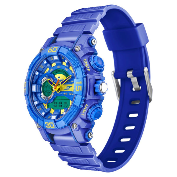 SF Quartz Analog Digital Blue Dial TPU Strap Watch for Men - Image 2