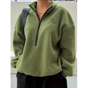 Sherpa Fur Ladies Half Zipped Free Size Sweatshirt .
