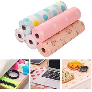 SHOPOBOX Kitchen Shelf Mats Roll Sheets for Cupboard Shelves Wardrobe Mats Antibacterial Cabinet Plastic Foam Household Wardrobe Drawer Pad Waterproof Non-Slip Paper Roll (Multicolor)