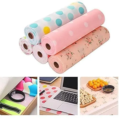 SHOPOBOX Kitchen Shelf Mats Roll Sheets for Cupboard Shelves Wardrobe Mats Antibacterial Cabinet Plastic Foam Household Wardrobe Drawer Pad Waterproof Non-Slip Paper Roll (Multicolor)