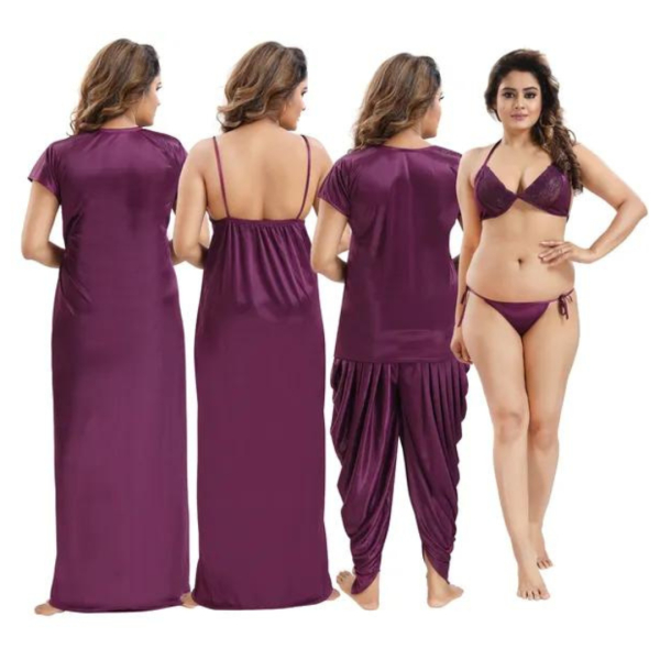 Silk Bridal Nightgown Dhoti Set Stylish Fancy Bridal Nighty Set For Women Free Size - Image 2