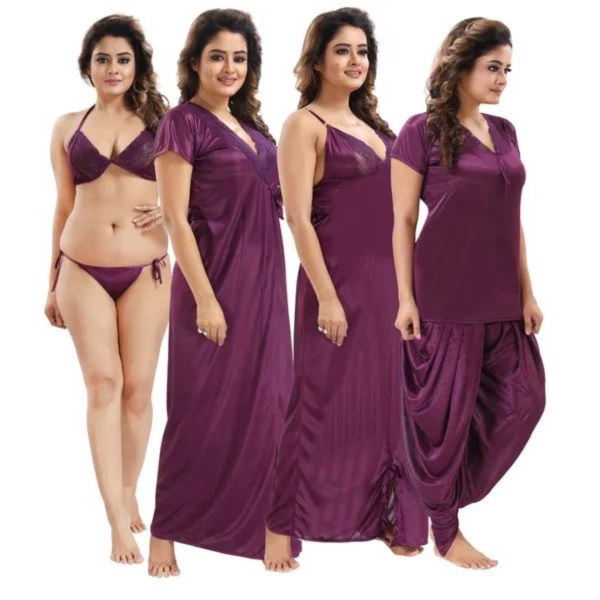 Silk Bridal Nightgown Dhoti Set Stylish Fancy Bridal Nighty Set For Women Free Size - Image 4