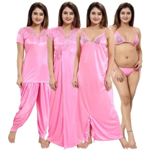 Silk Bridal Nightgown Dhoti Set Stylish Fancy Bridal Nighty Set For Women Free Size Blush Pink Color