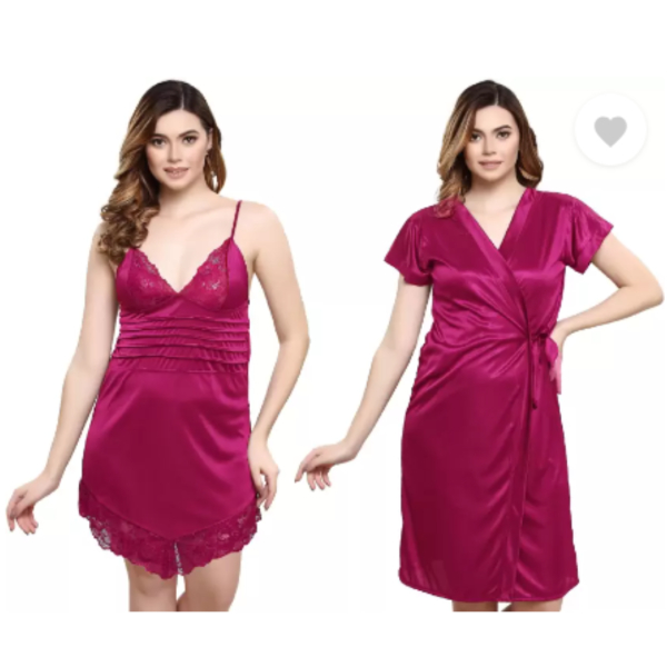 Silk Bridal Nightgown Set Stylish Fancy Bridal Nighty Set For Women Free Size - Image 2