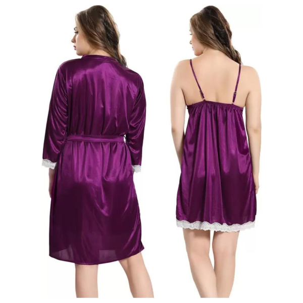 Silk Bridal Nightgown Set Stylish Fancy Bridal Nighty Set For Women Free Size - Image 2