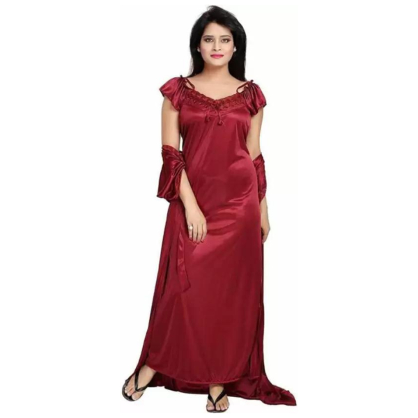 Silk Bridal Nightgown Set Stylish Fancy Bridal Nighty Set For Women Free Size - Image 3