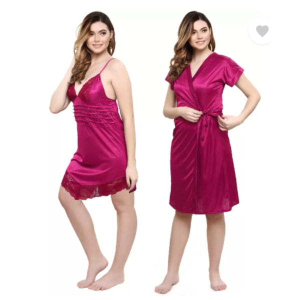 Silk Bridal Nightgown Set Stylish Fancy Bridal Nighty Set For Women Free Size - Image 4