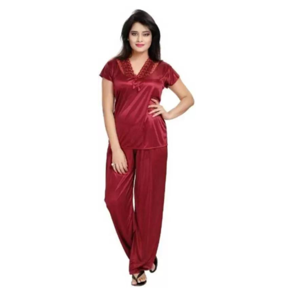 Silk Bridal Nightgown Set Stylish Fancy Bridal Nighty Set For Women Free Size - Image 4