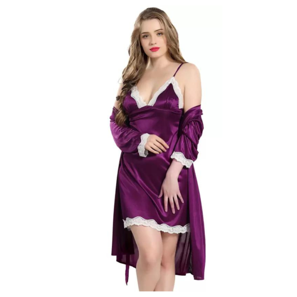 Silk Bridal Nightgown Set Stylish Fancy Bridal Nighty Set For Women Free Size - Image 4