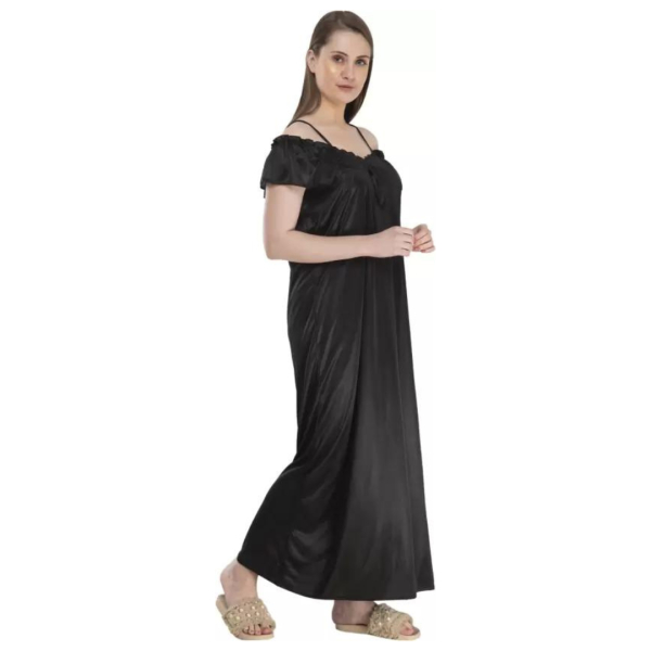Silk Bridal Nightgown Set Stylish Fancy Bridal Nighty Set For Women Free Size Black Color - Image 3