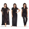 Silk Bridal Nightgown Set Stylish Fancy Bridal Nighty Set For Women Free Size Black Color