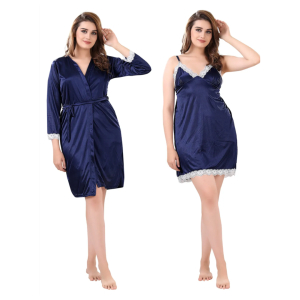 Silk Bridal Nightgown Set Stylish Fancy Bridal Nighty Set For Women Free Size Blue Color
