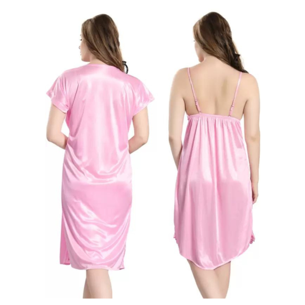 Silk Bridal Nightgown Set Stylish Fancy Bridal Nighty Set For Women Free Size Blush Pink Color - Image 2